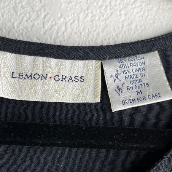 Vintage Lemon Grass Black Safari Linen Button Down Sleeveless Midi Dress Medium - Picture 4 of 15